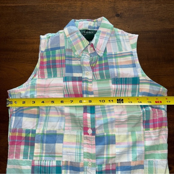 Lauren Ralph Lauren Sleeveless Button Front Shirt Dress Pastel Plaid Petite P - Picture 8 of 9
